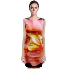 Light Orange And Pink Rose Sleeveless Velvet Midi Dress by okhismakingart