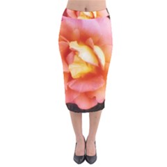 Light Orange And Pink Rose Velvet Midi Pencil Skirt by okhismakingart