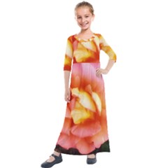 Light Orange And Pink Rose Kids  Quarter Sleeve Maxi Dress by okhismakingart