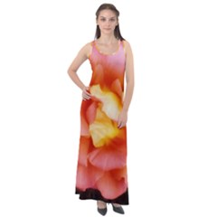 Light Orange And Pink Rose Sleeveless Velour Maxi Dress