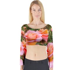 Pink Rose Field Long Sleeve Crop Top by okhismakingart