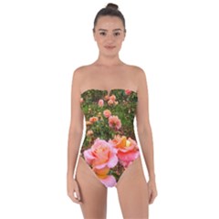 Pink Rose Field Tie Back One Piece Swimsuit by okhismakingart