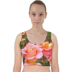 Pink Rose Field Velvet Racer Back Crop Top by okhismakingart