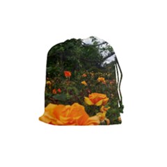 Orange Rose Field Drawstring Pouch (medium) by okhismakingart