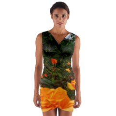 Orange Rose Field Wrap Front Bodycon Dress by okhismakingart