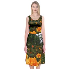 Orange Rose Field Midi Sleeveless Dress by okhismakingart