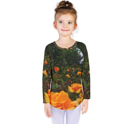 Orange Rose Field Kids  Long Sleeve Tee by okhismakingart