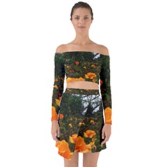 Orange Rose Field Off Shoulder Top With Skirt Set by okhismakingart