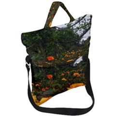 Orange Rose Field Fold Over Handle Tote Bag by okhismakingart