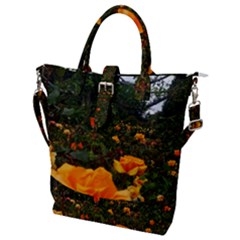 Orange Rose Field Buckle Top Tote Bag by okhismakingart