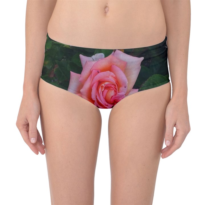 Pink Angular Rose Mid-Waist Bikini Bottoms