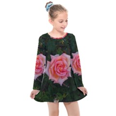 Pink Angular Rose Kids  Long Sleeve Dress by okhismakingart