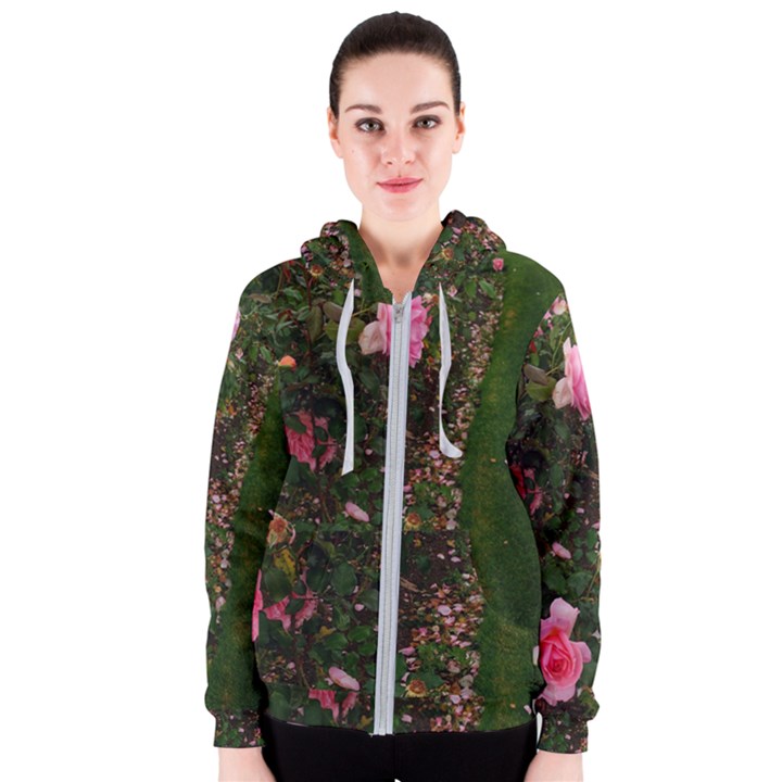 Pink Rose Field (Sideways) Women s Zipper Hoodie