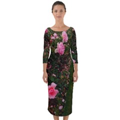 Pink Rose Field (sideways) Quarter Sleeve Midi Bodycon Dress by okhismakingart