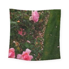 Pink Rose Field (sideways) Square Tapestry (small) by okhismakingart