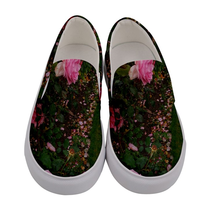 Pink Rose Field (Sideways) Women s Canvas Slip Ons