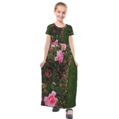 Pink Rose Field (sideways) Kids  Short Sleeve Maxi Dress by okhismakingart