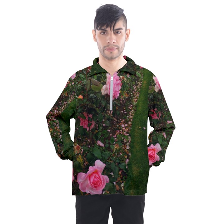 Pink Rose Field (Sideways) Men s Half Zip Pullover