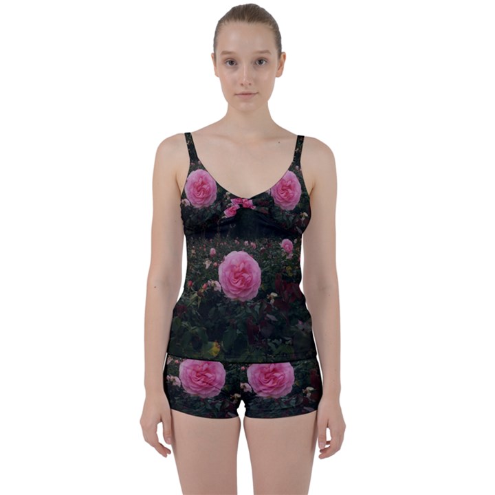 Pink Rose Field II Tie Front Two Piece Tankini