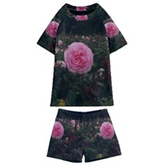 Pink Rose Field Ii Kids  Swim Tee And Shorts Set by okhismakingart