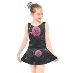 Pink Rose Field Ii Kids  Skater Dress Swimsuit by okhismakingart