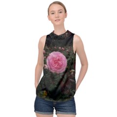 Pink Rose Field Ii High Neck Satin Top by okhismakingart