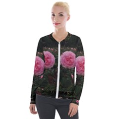 Pink Rose Field Ii Velour Zip Up Jacket