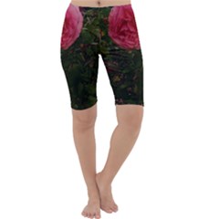 Round Pink Rose Cropped Leggings  by okhismakingart