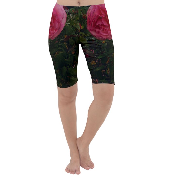 Round Pink Rose Cropped Leggings 