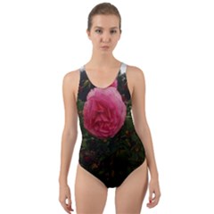 Round Pink Rose Cut-out Back One Piece Swimsuit by okhismakingart