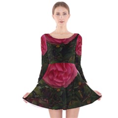 Round Pink Rose Long Sleeve Velvet Skater Dress by okhismakingart