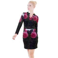 Round Pink Rose Button Long Sleeve Dress by okhismakingart