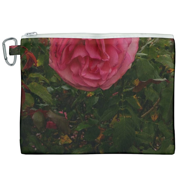 Round Pink Rose Canvas Cosmetic Bag (XXL)