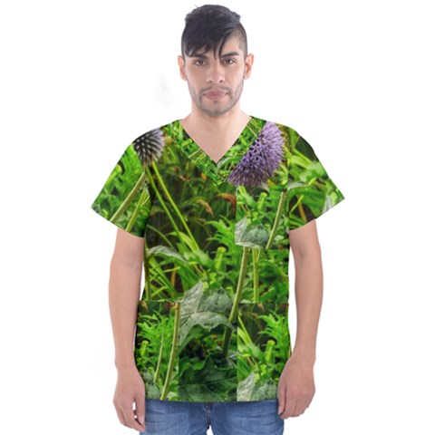 Purple Spherical Flower Men s V-neck Scrub Top by okhismakingart