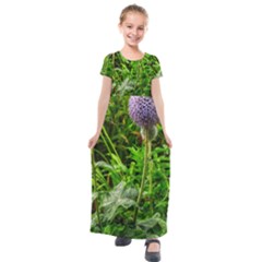 Purple Spherical Flower Kids  Short Sleeve Maxi Dress by okhismakingart