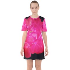 Single Geranium Blossom Sixties Short Sleeve Mini Dress by okhismakingart