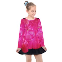 Single Geranium Blossom Kids  Long Sleeve Dress by okhismakingart