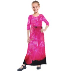 Single Geranium Blossom Kids  Quarter Sleeve Maxi Dress by okhismakingart