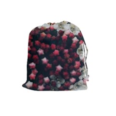 Floral Stars -dark Red Drawstring Pouch (large) by okhismakingart