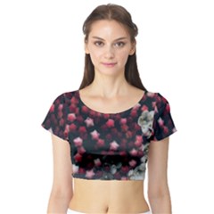 Floral Stars -dark Red Short Sleeve Crop Top by okhismakingart