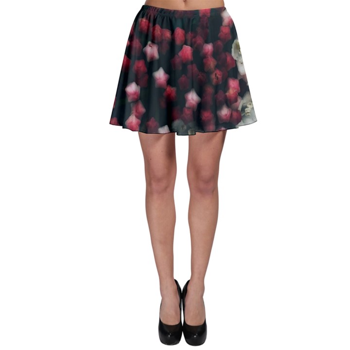 Floral Stars -Dark Red Skater Skirt