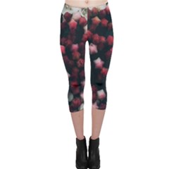 Floral Stars -dark Red Capri Leggings  by okhismakingart