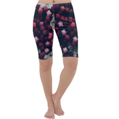 Floral Stars -dark Red Cropped Leggings  by okhismakingart