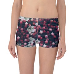 Floral Stars -dark Red Boyleg Bikini Bottoms by okhismakingart