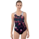 Floral Stars -Dark Red Cut-Out Back One Piece Swimsuit View1