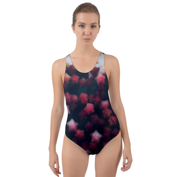 Floral Stars -Dark Red Cut-Out Back One Piece Swimsuit