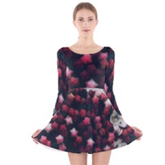 Floral Stars -dark Red Long Sleeve Velvet Skater Dress by okhismakingart