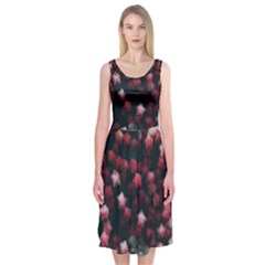 Floral Stars -dark Red Midi Sleeveless Dress by okhismakingart