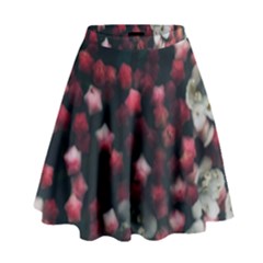 Floral Stars -dark Red High Waist Skirt by okhismakingart