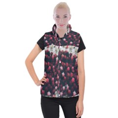 Floral Stars -dark Red Women s Button Up Vest by okhismakingart